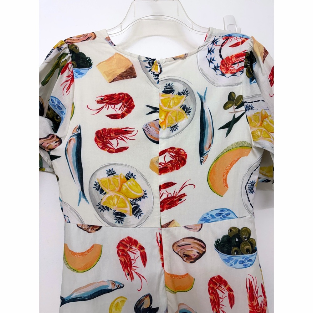 Lisa Says Gah Grace Food Print Midi Dress Tapas Ivory Lemon Olive Fruit S - Picture 10 of 16